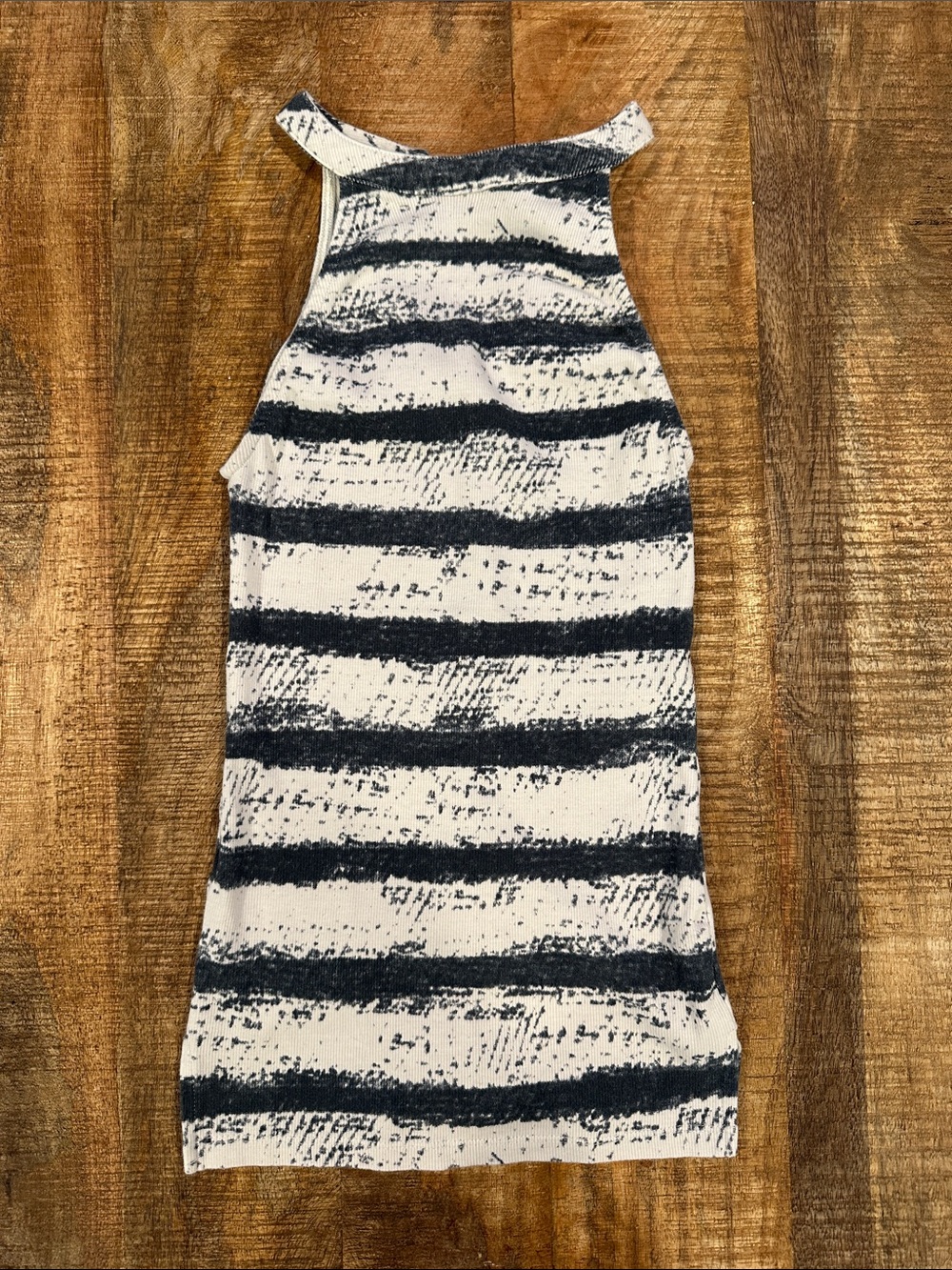 Striped High Neck Tank Top in White and Dark Gray